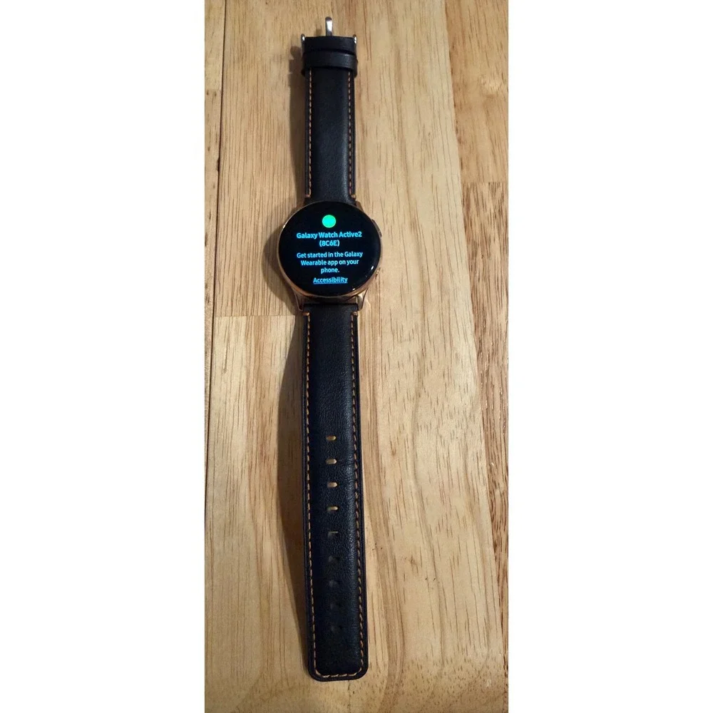 Samsung‎ Galaxy Watch Active2 Smartwatch Rose Gold Case Black Leather Band 8C6E